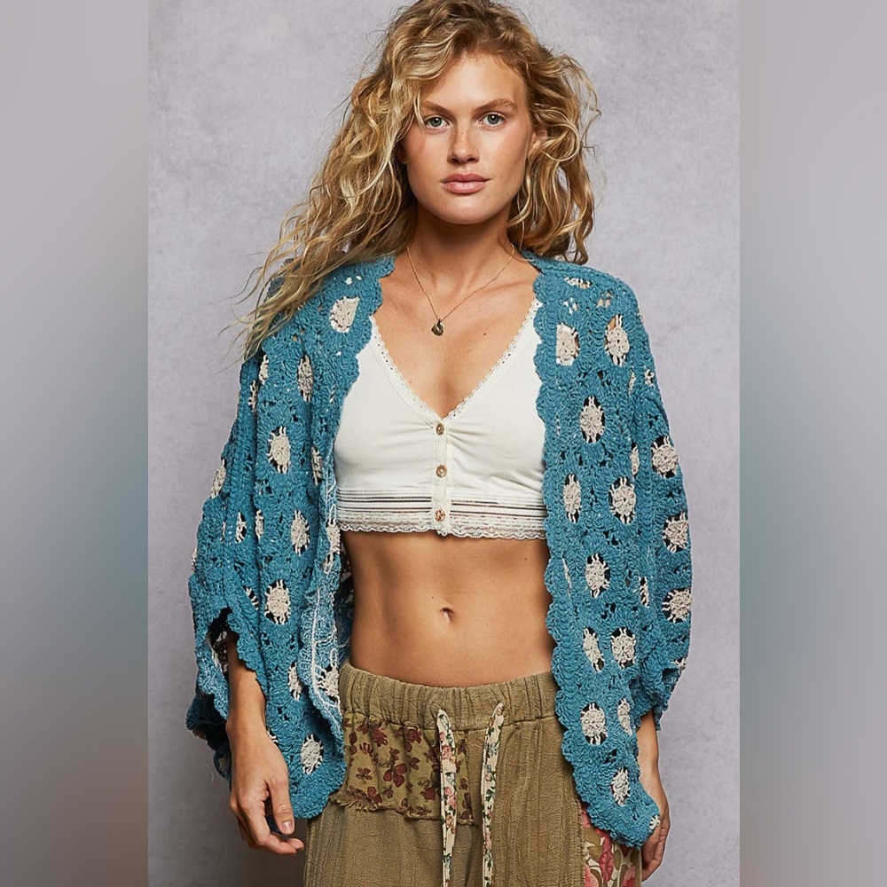 ⚡️ POL “ Daybreak “ Cardigan Chenille Cocoon Wrap | Teal Blue